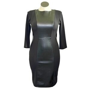 Addison‎ Black Faux Leather Panel Bodycon Sheath Dress Womens Size 8 Mixed Media